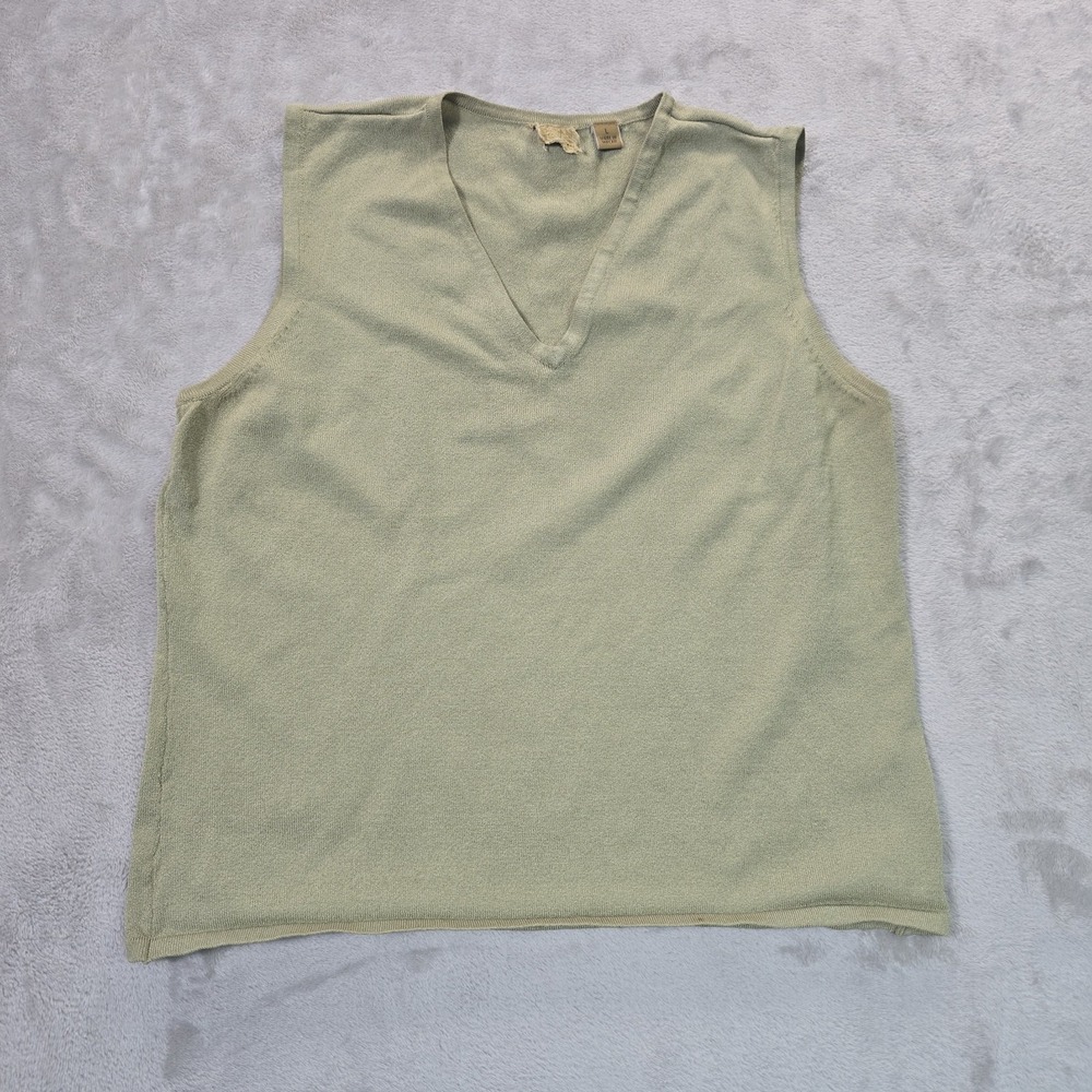 Women's Large Sage Green Sweater Vest Sleeveless V Neck Lightweight Knit Pullove